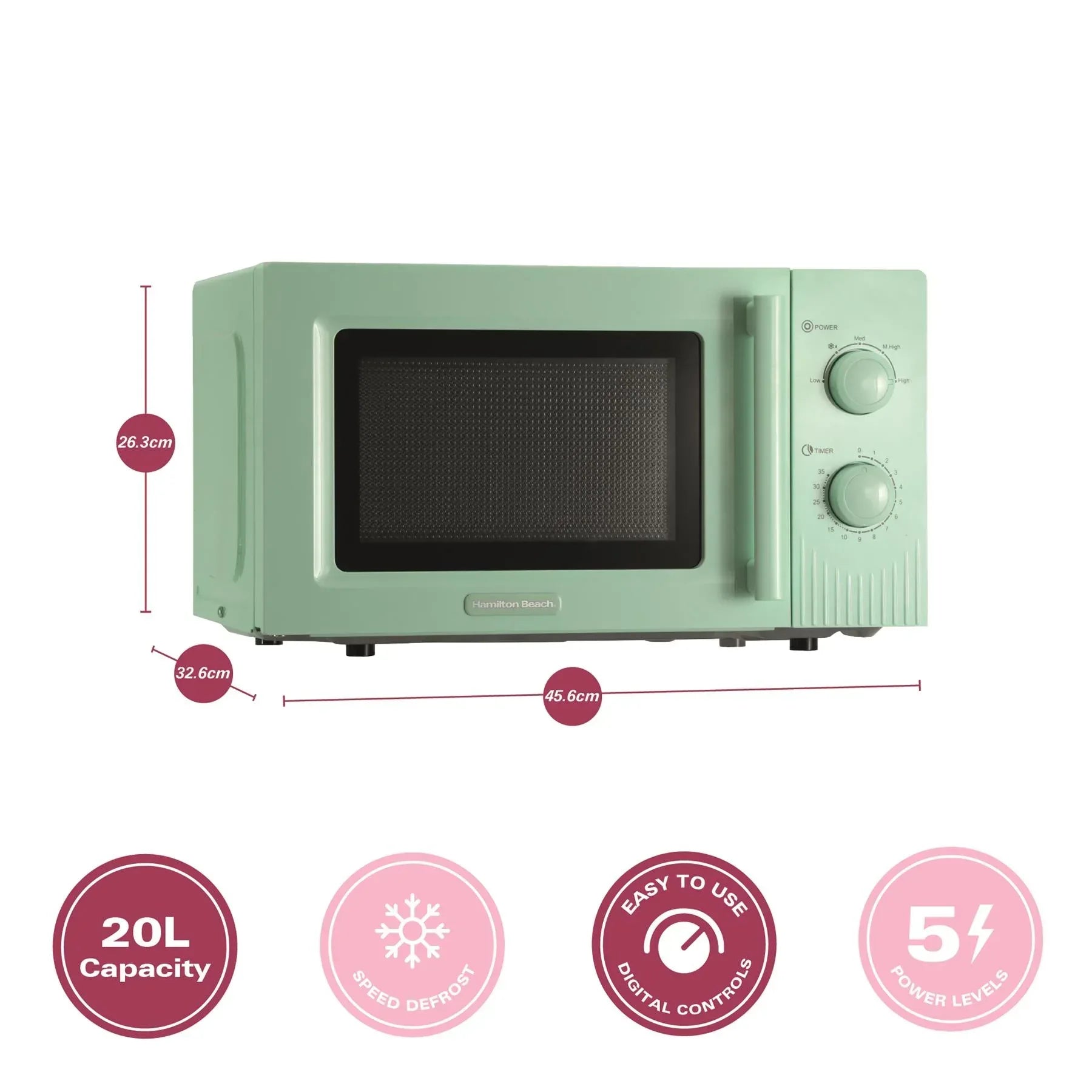 HAMILTON BEACH - Miami 800W Microwave - Mojito Mint - HBMX20M - Kitchenary