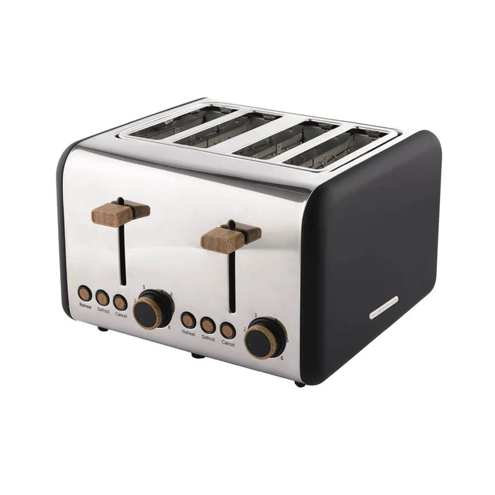 HAMILTON BEACH - Scandi 4 Slice Toaster - Matte Black with Wood Effect - HBT02MB - Kitchenary