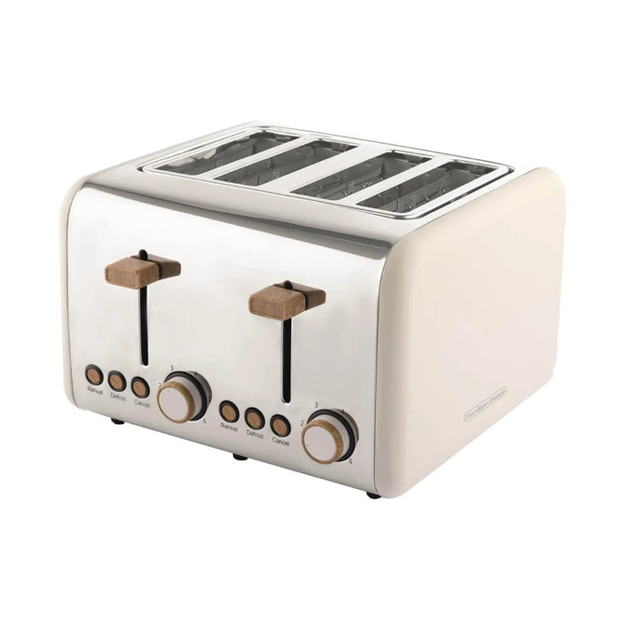 HAMILTON BEACH - Scandi 4 Slice Toaster - Matte Cream with Wood Effect - HBT02MC - Kitchenary
