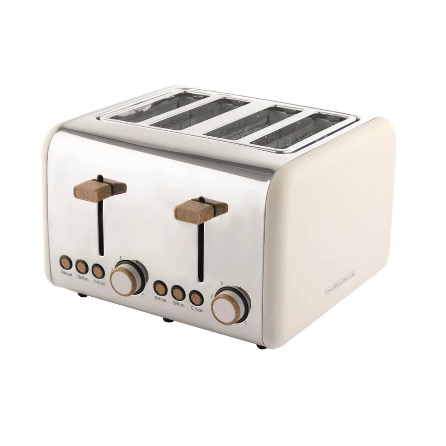 HAMILTON BEACH - Scandi 4 Slice Toaster - Matte Cream with Wood Effect - HBT02MC - Kitchenary