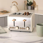 HAMILTON BEACH - Scandi 4 Slice Toaster - Matte Cream with Wood Effect - HBT02MC - Kitchenary
