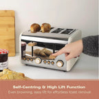 HAMILTON BEACH - Scandi 4 Slice Toaster - Matte Cream with Wood Effect - HBT02MC - Kitchenary