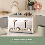 HAMILTON BEACH - Scandi 4 Slice Toaster - Matte Cream with Wood Effect - HBT02MC - Kitchenary