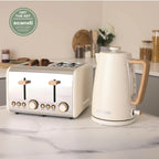 HAMILTON BEACH - Scandi 4 Slice Toaster - Matte Cream with Wood Effect - HBT02MC - Kitchenary