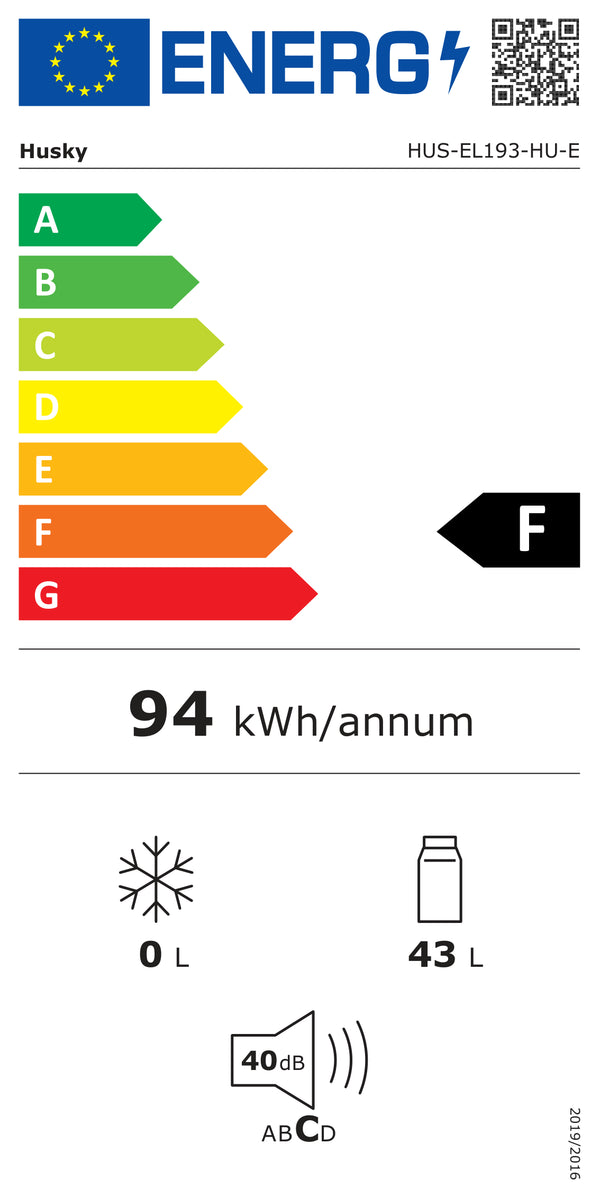 Energy label for HUSKY HUS-EL193 43L Mini Fridge - Union Jack