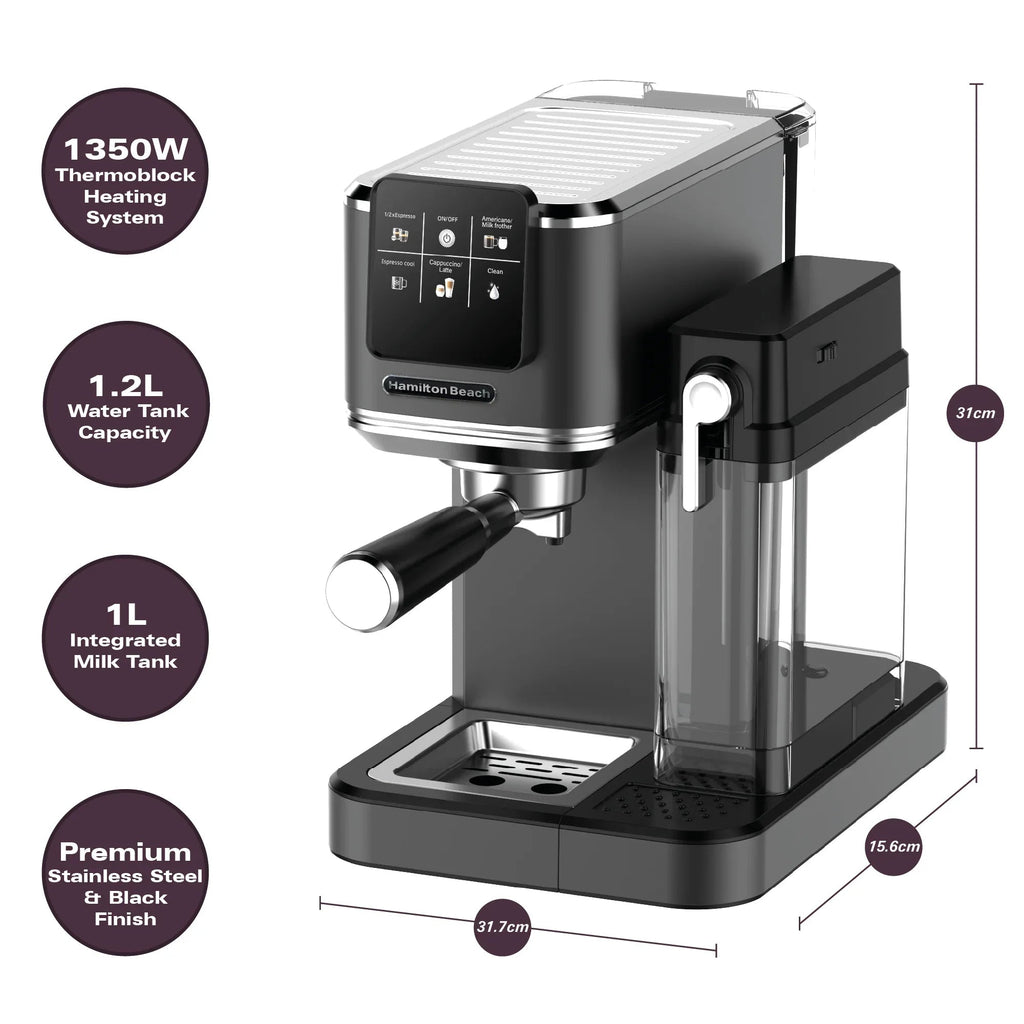 HAMILTON BEACH - BaristaPro+ Touch 8-in-1 Espresso Machine - Black - HBC7210B - Kitchenary