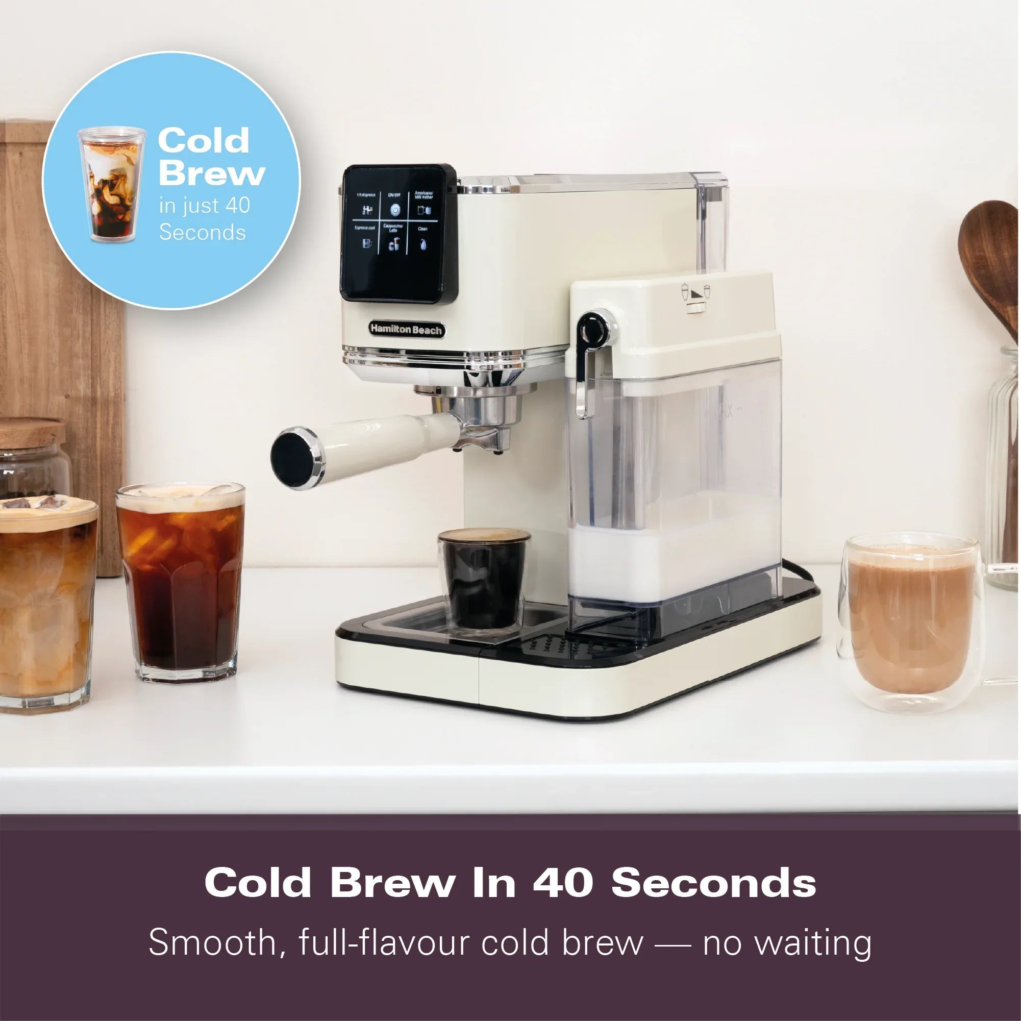 HAMILTON BEACH - BaristaPro+ Touch 8-in-1 Espresso Machine - Cream - HBC7210C - Kitchenary