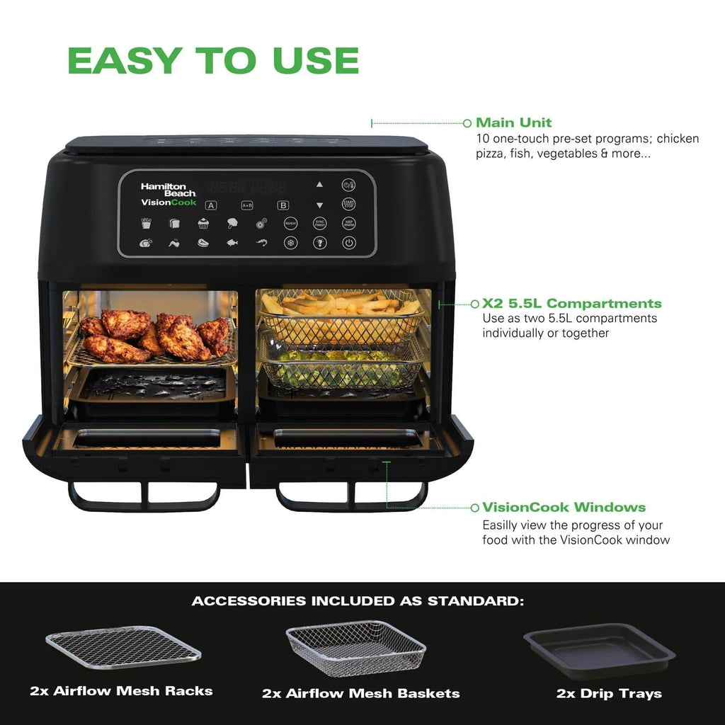 HAMILTON BEACH - VisionCook 11L Digital Dual Air Fryer Oven - HB2116A - Kitchenary