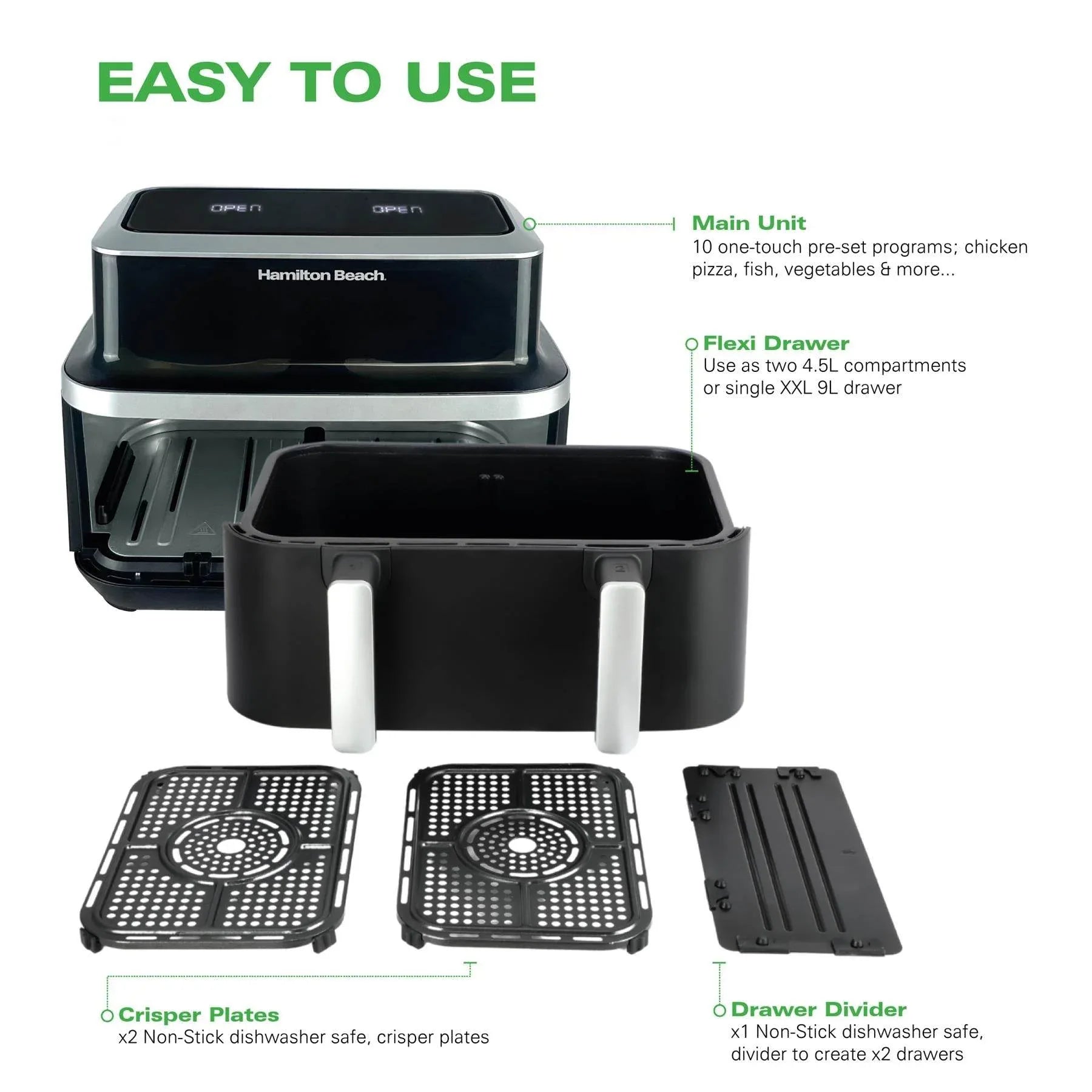 HAMILTON BEACH - VisionCook 9L Dual Air Fryer - HB700VCGS - Kitchenary