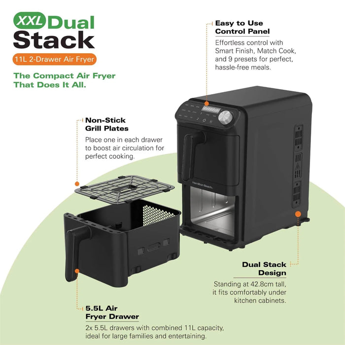 HAMILTON BEACH - XXL Dual Stack 2 Drawer Air Fryer - HBA11B - Kitchenary