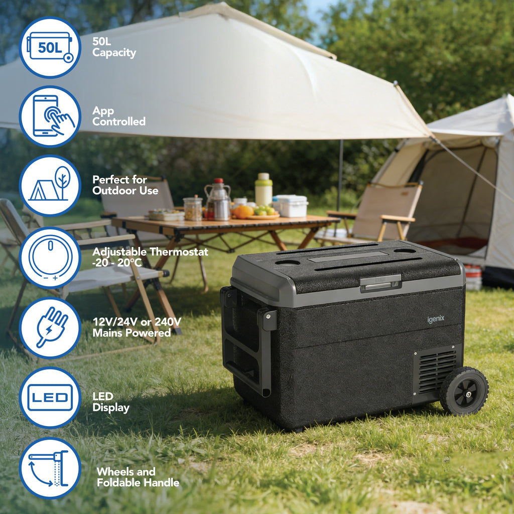 IGENIX - 50L Portable Fridge Freezer - Black - IGBF04000B - Kitchenary