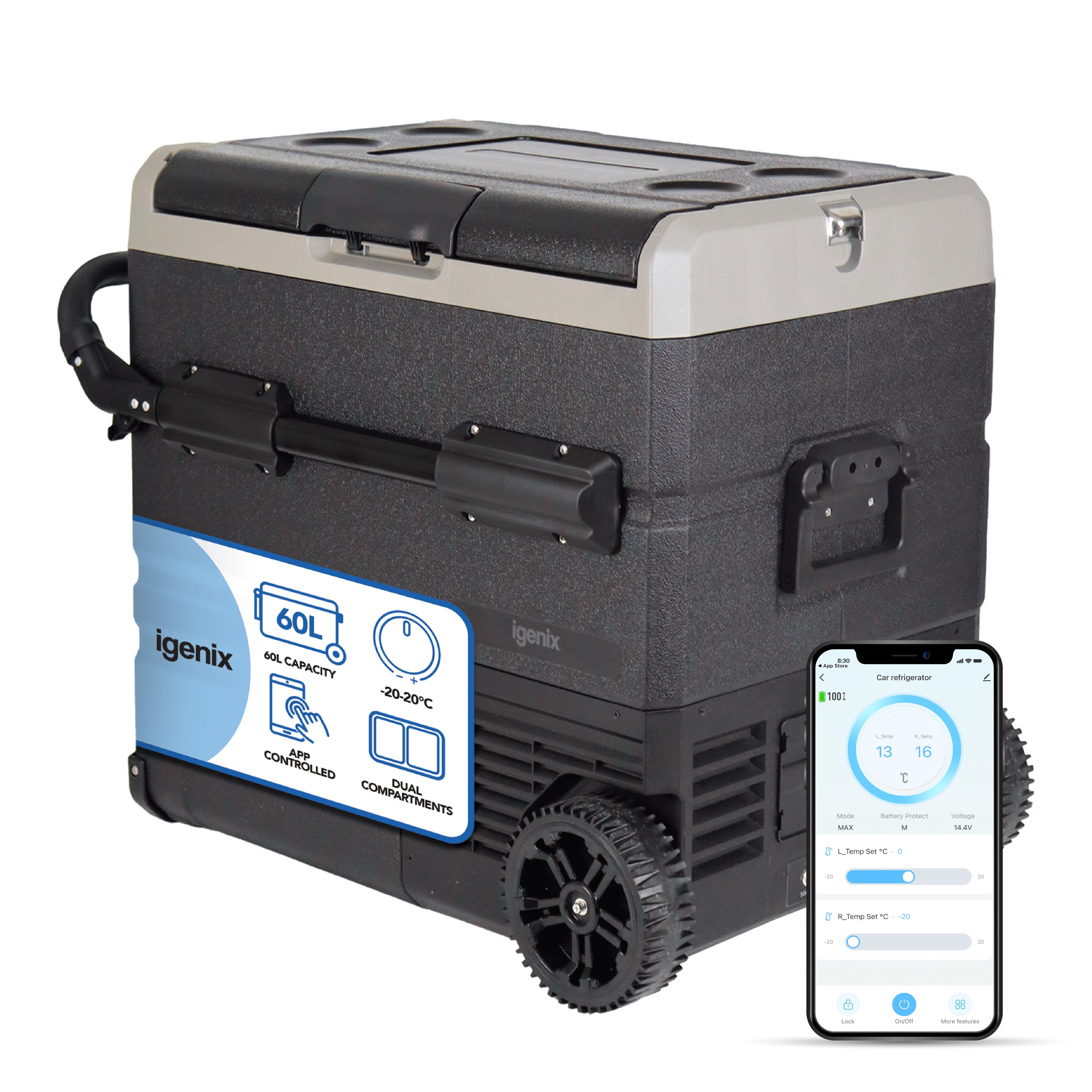 IGENIX - 60L Portable Fridge Freezer - Black - IGBF03667B - Kitchenary