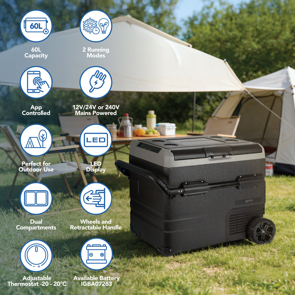 IGENIX - 60L Portable Fridge Freezer - Black - IGBF03667B - Kitchenary