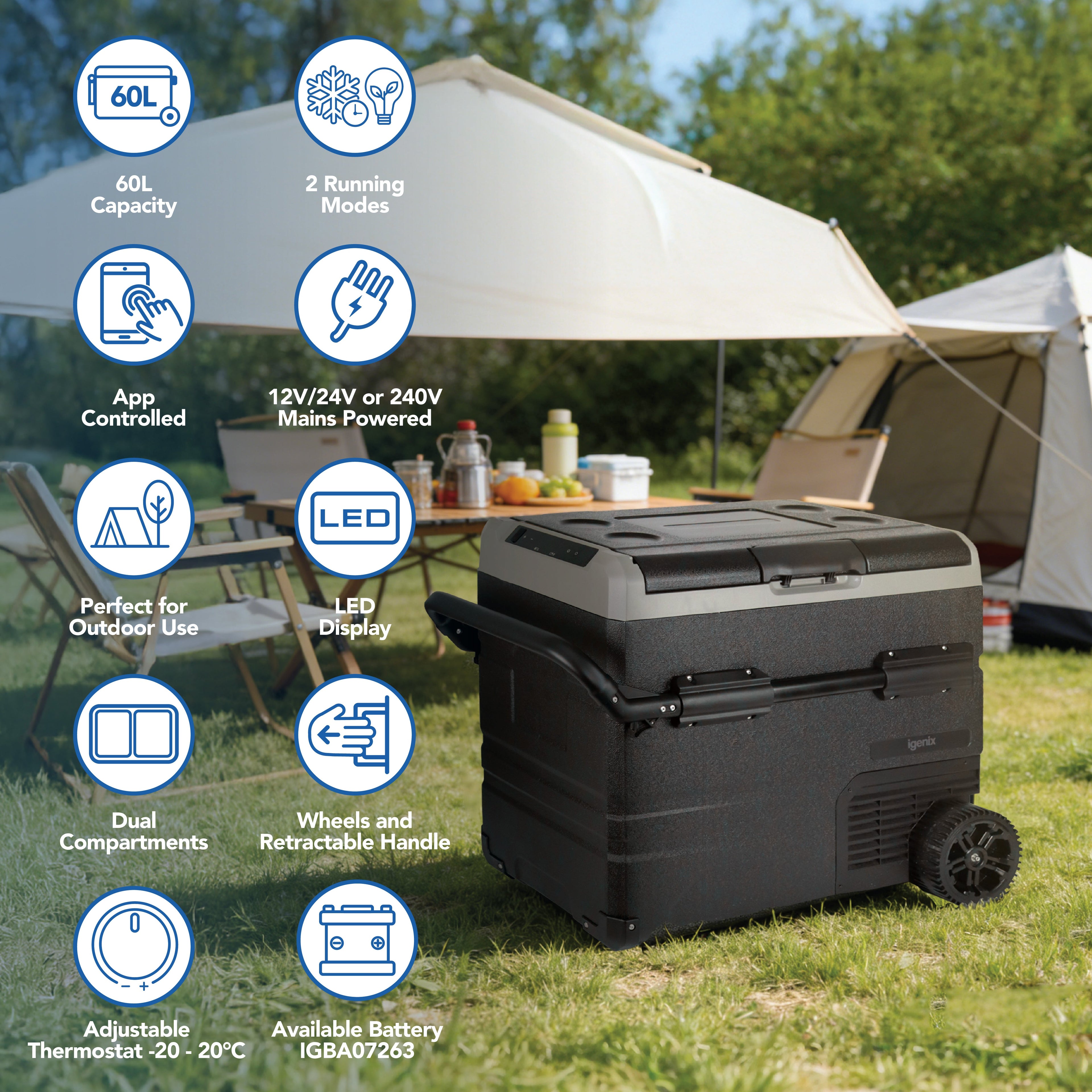 IGENIX - 60L Portable Fridge Freezer - Black - IGBF03667B - Kitchenary