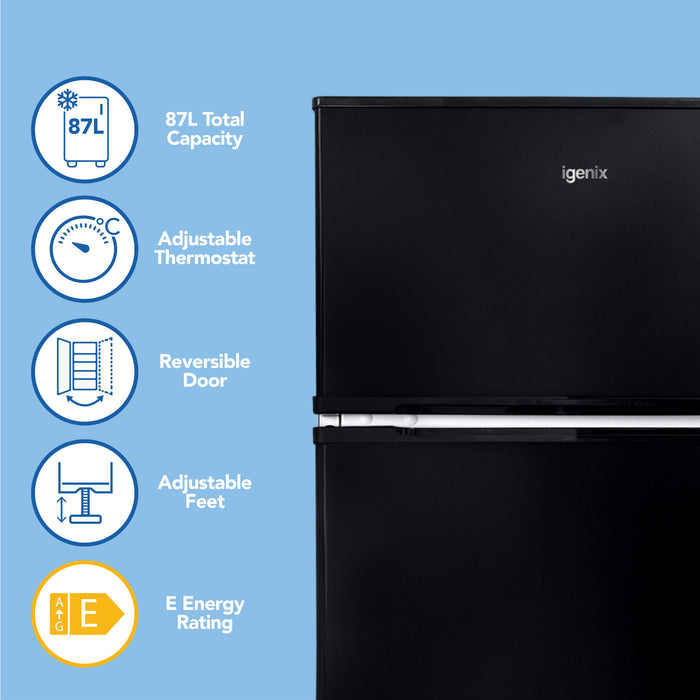 IGENIX - 96 Litre 47cm Under Counter Fridge Freezer - Black - IG347FFB - Kitchenary