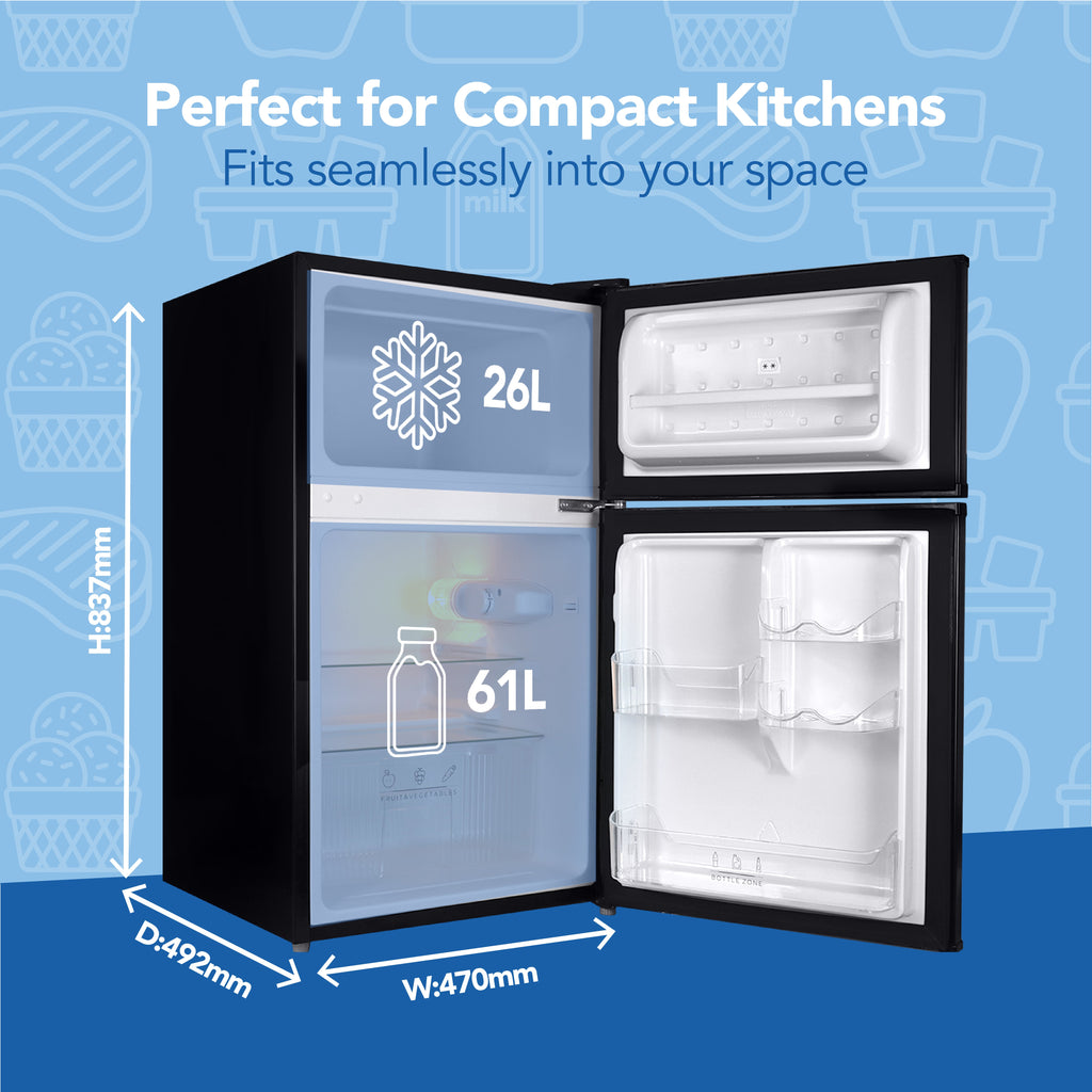 IGENIX - 96 Litre 47cm Under Counter Fridge Freezer - Black - IG347FFB - Kitchenary