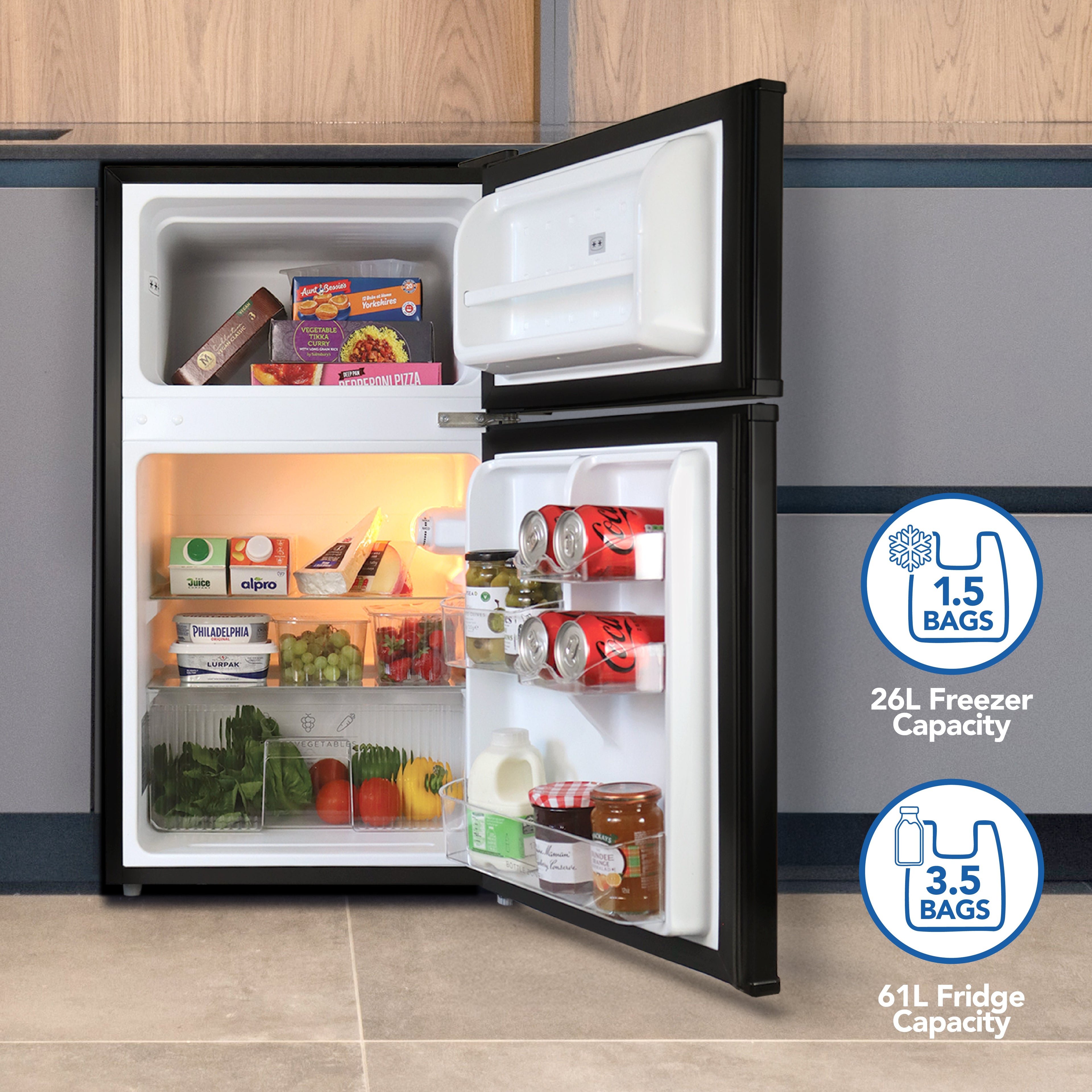 IGENIX - 96 Litre 47cm Under Counter Fridge Freezer - Black - IG347FFB - Kitchenary