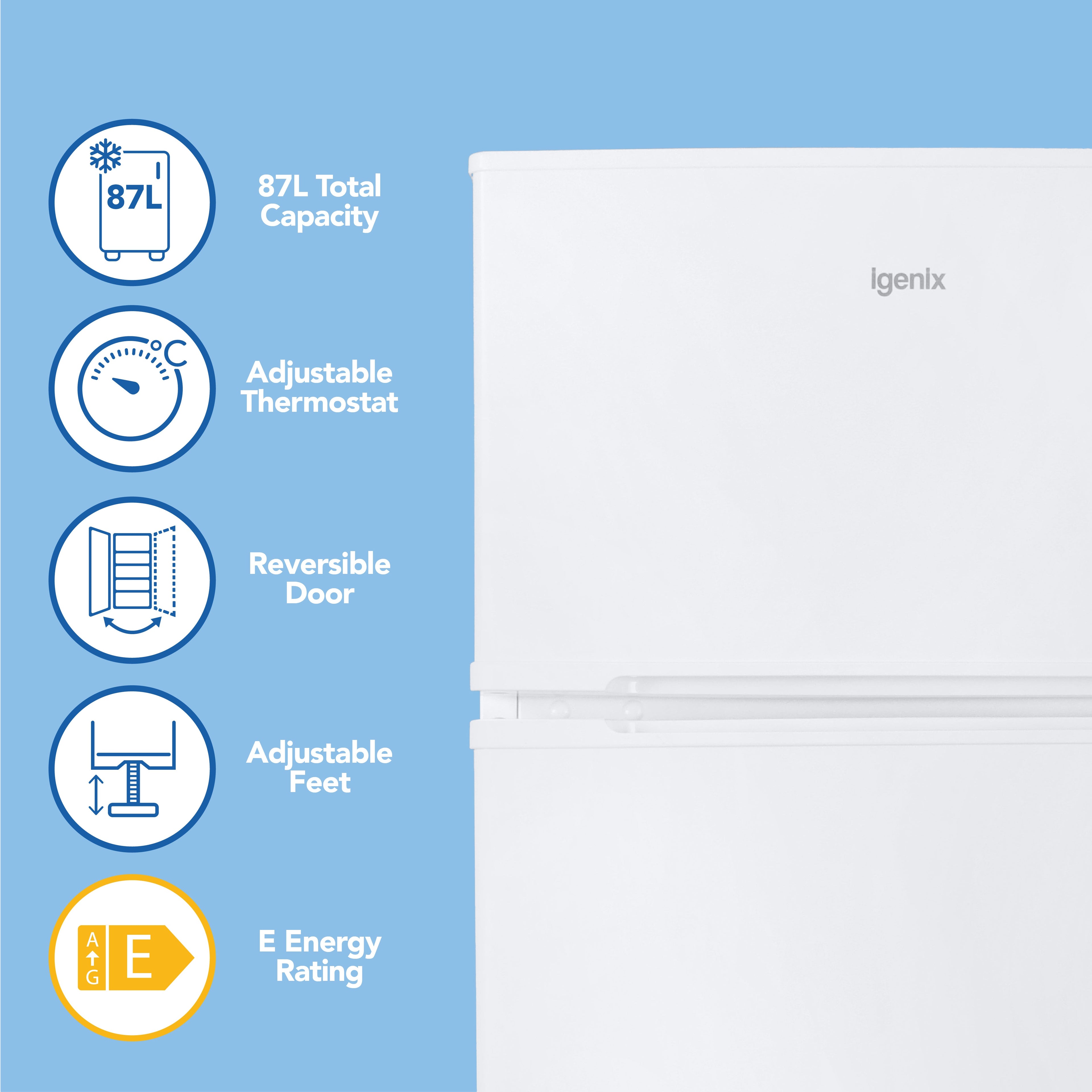 IGENIX - 96 Litre 47cm Under Counter Fridge Freezer - White - IG347FF - Kitchenary