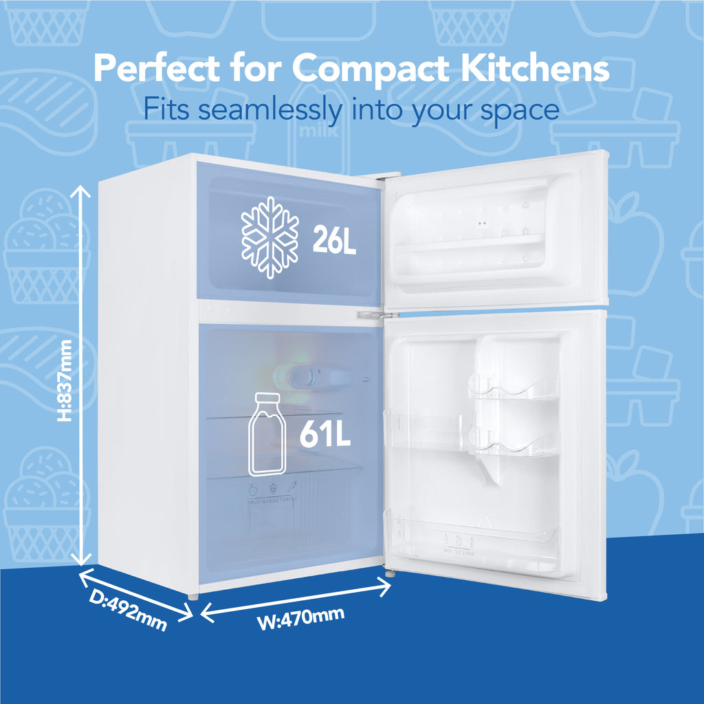 IGENIX - 96 Litre 47cm Under Counter Fridge Freezer - White - IG347FF - Kitchenary