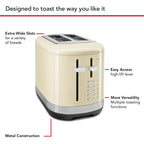 KITCHENAID - 2 Slice Toaster - Almond Cream - 5KMT2109BAC - Kitchenary