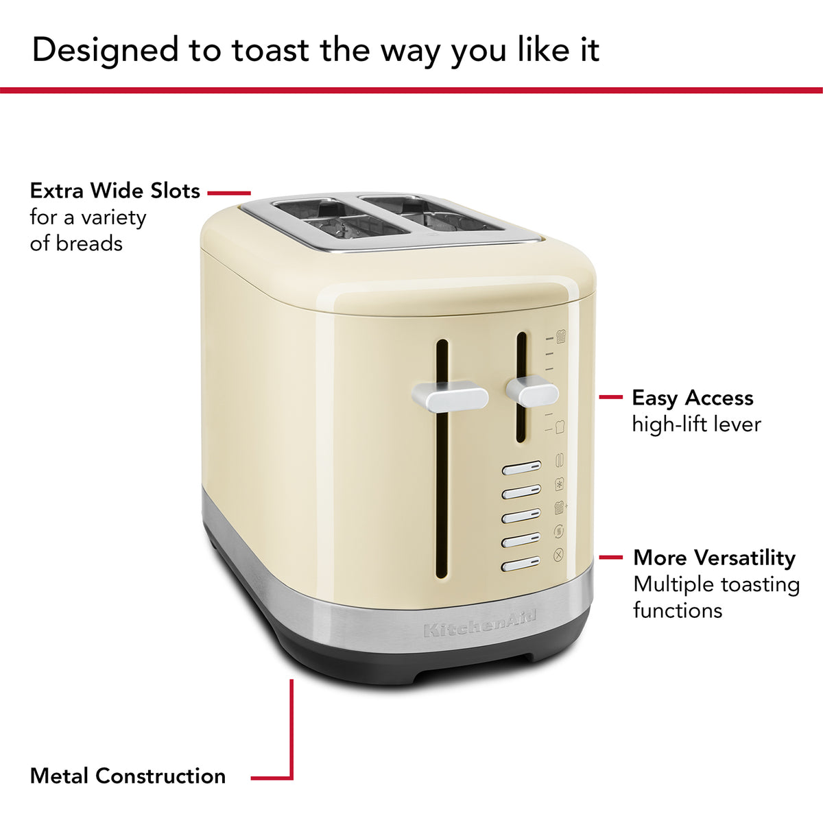 KITCHENAID - 2 Slice Toaster - Almond Cream - 5KMT2109BAC - Kitchenary