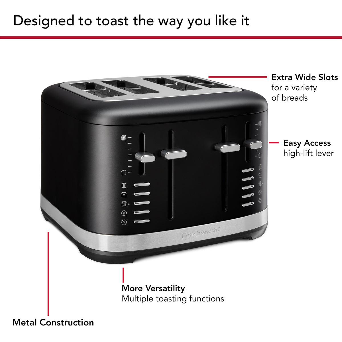 KITCHENAID - 4 Slice Toaster - Matte Black - 5KMT4109BBM - Kitchenary