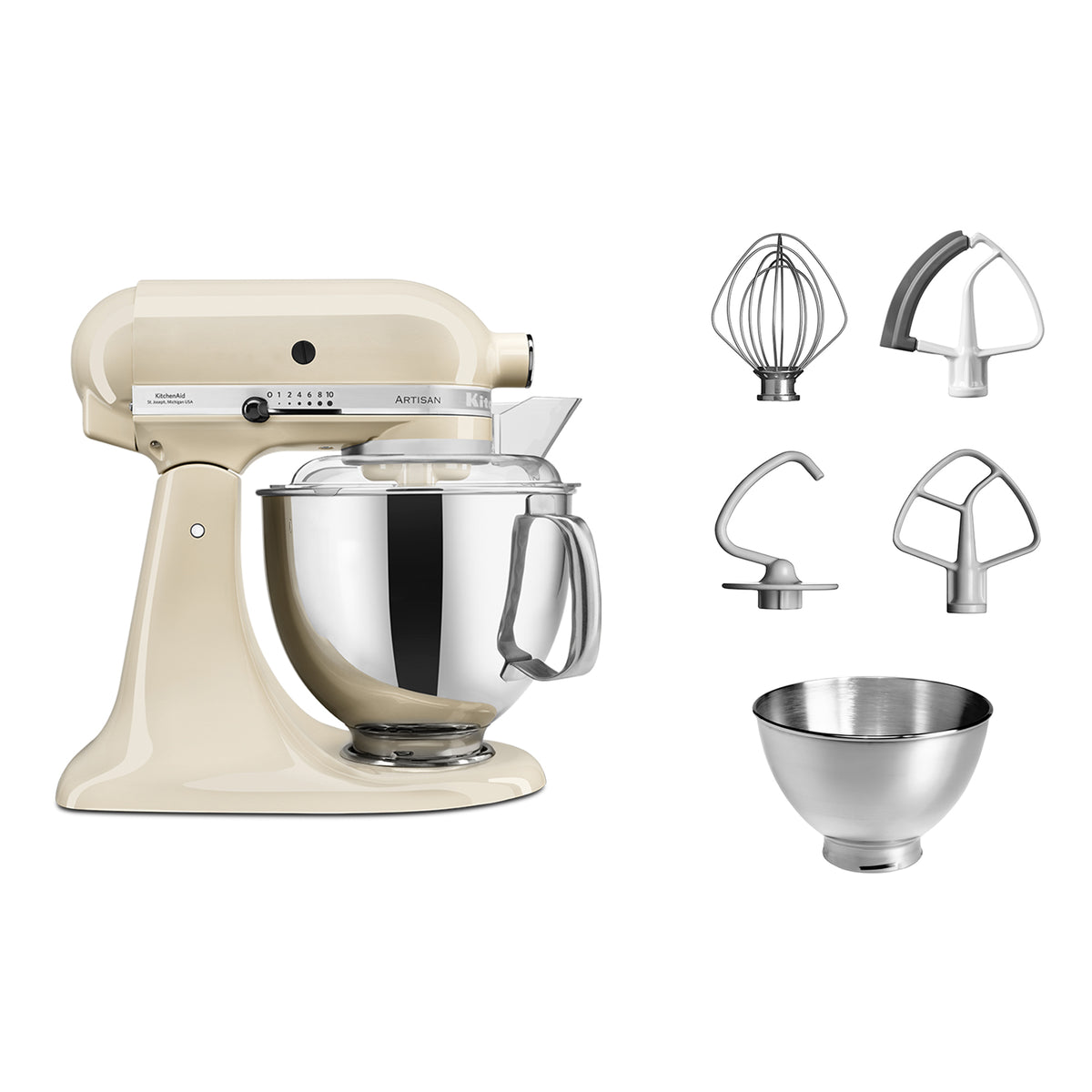 KITCHENAID - 4.7L Artisan Stand Mixer with Accessories - Almond Cream - 5KSM175PSBAC - Kitchenary