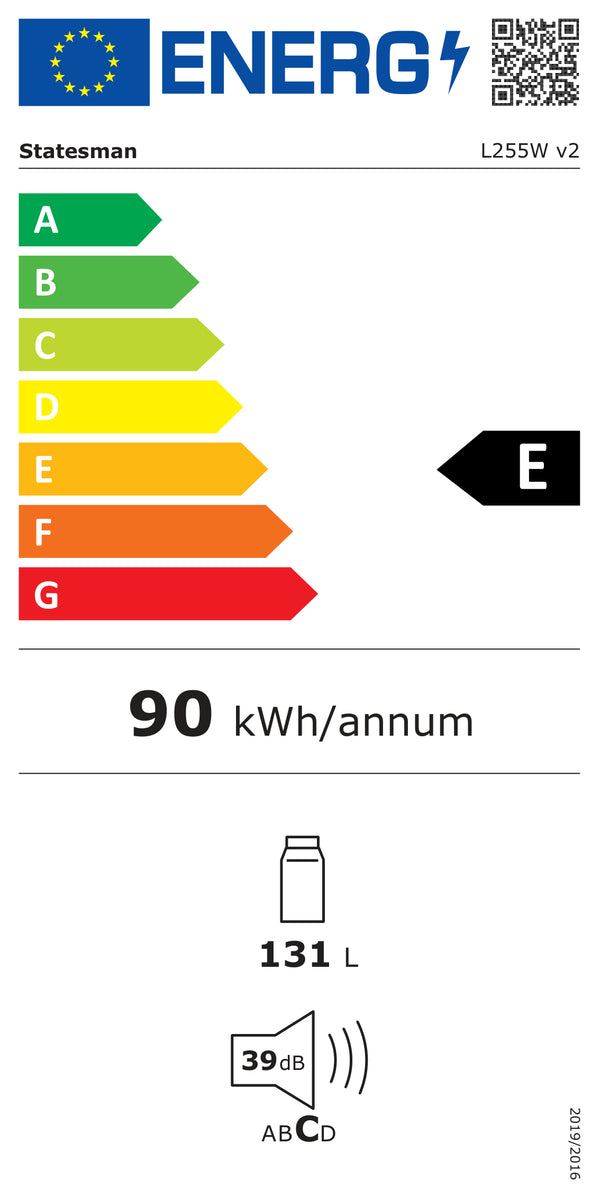 Energy label for STATESMAN L255W 55cm Under Counter Larder Fridge - White