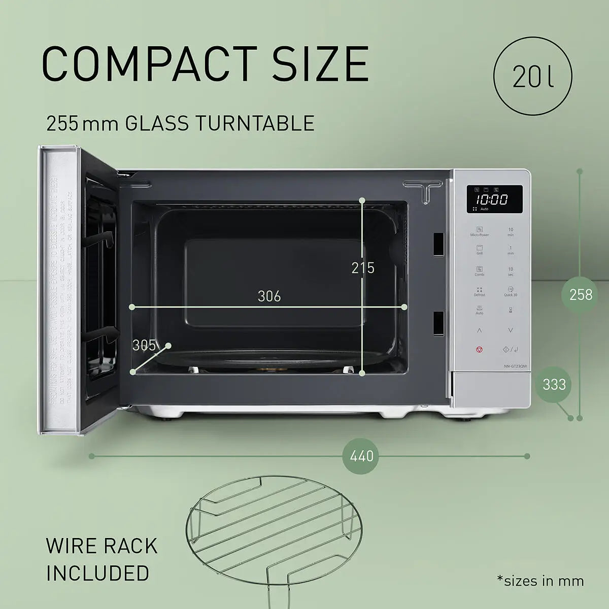 PANASONIC - 20L 1000W Combination Microwave Oven - Silver - NN-GT23QMBPQ - Kitchenary