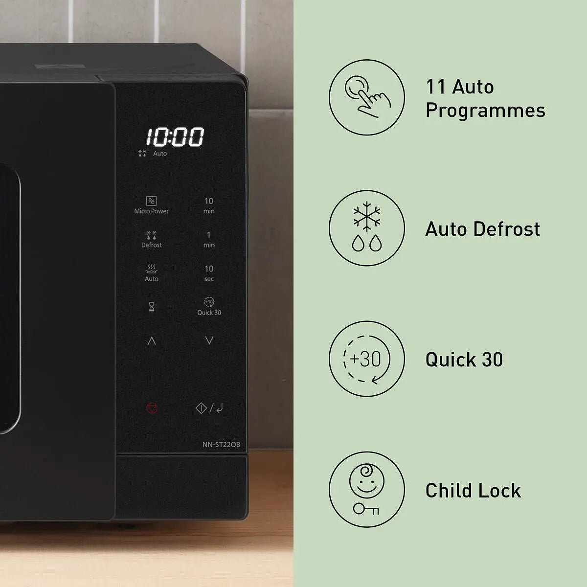 PANASONIC - 20L 800W Compact Microwave Oven Black - NN-ST22QMBPQ - Kitchenary