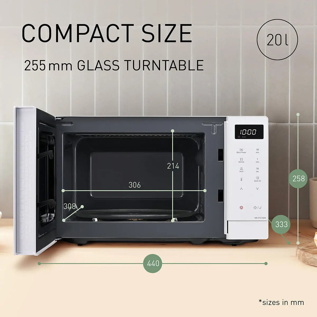 PANASONIC - 20L 800W Compact Microwave Oven White - NN-ST21QWBPQ - Kitchenary