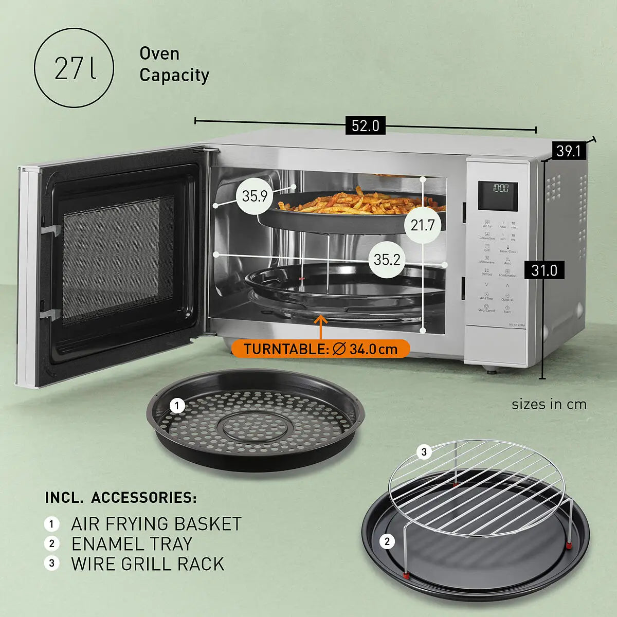 PANASONIC - 27L 1000W 4-in-1 Combi Inverter Microwave Oven Silver - NN-CT57RMBPQ - Kitchenary