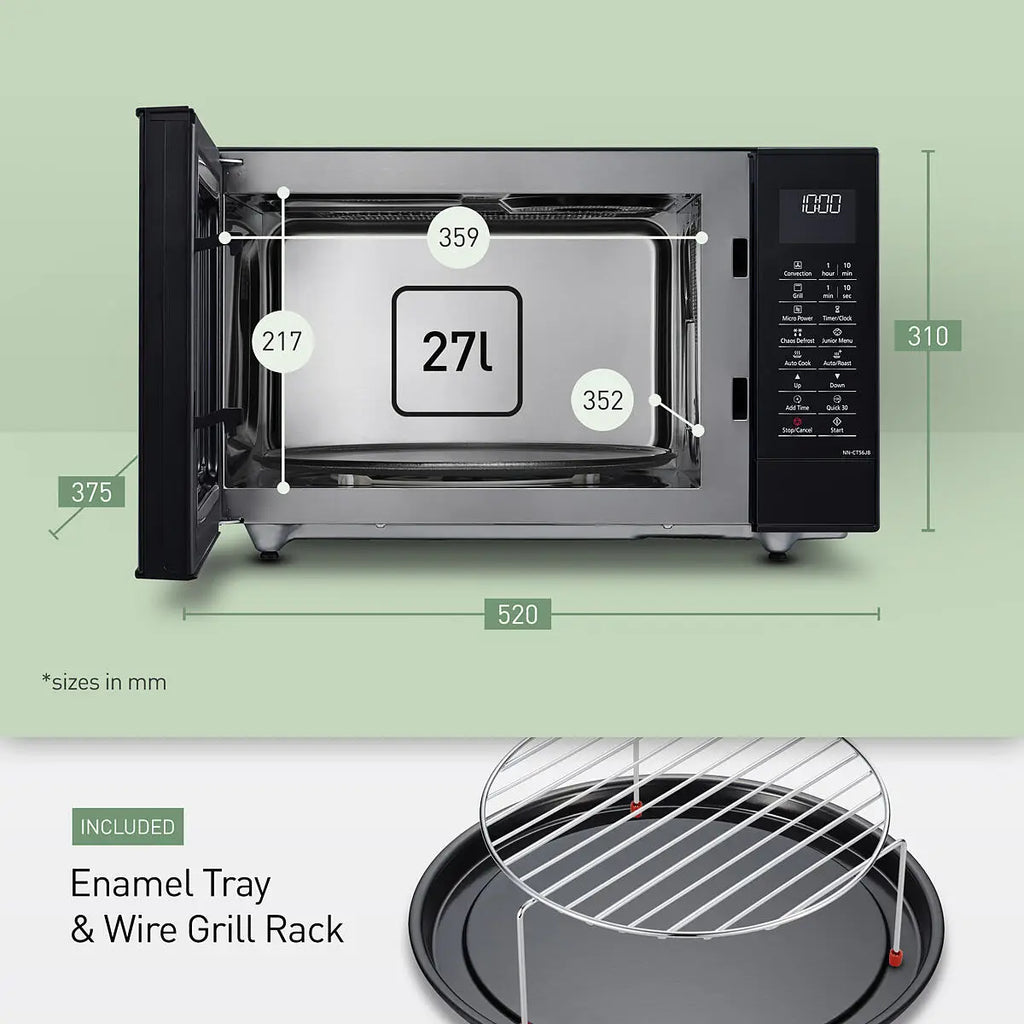 PANASONIC - 27L 1000W Combination Inverter Microwave Black - NN-CT56JBBPQ - Kitchenary