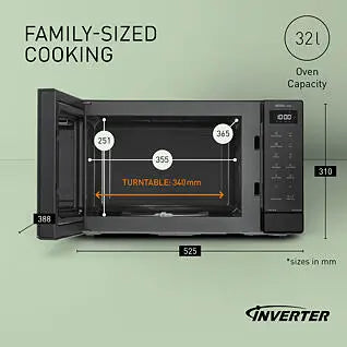 PANASONIC - 32L 1000W Solo Inverter Microwave Black - NN-ST65QBBPQ - Kitchenary