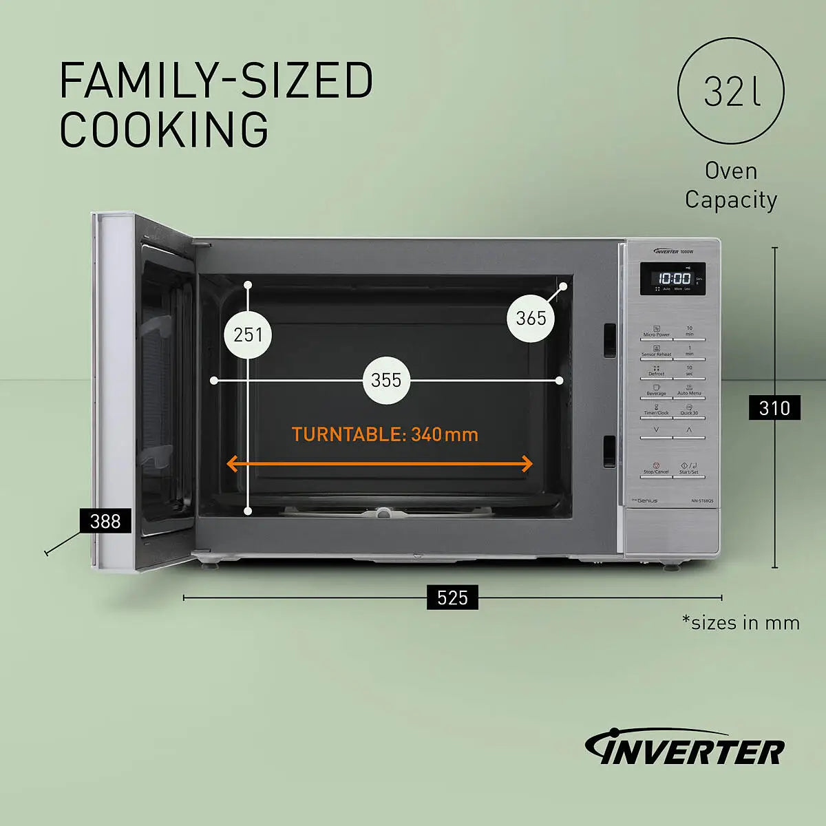 PANASONIC - 32L 1000W Solo Inverter Microwave Silver - NN-ST68QSBPQ - Kitchenary