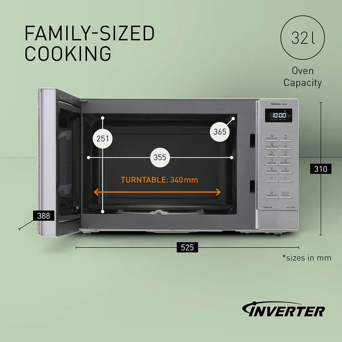PANASONIC - 32L 1000W Solo Inverter Microwave Silver - NN-ST68QSBPQ - Kitchenary