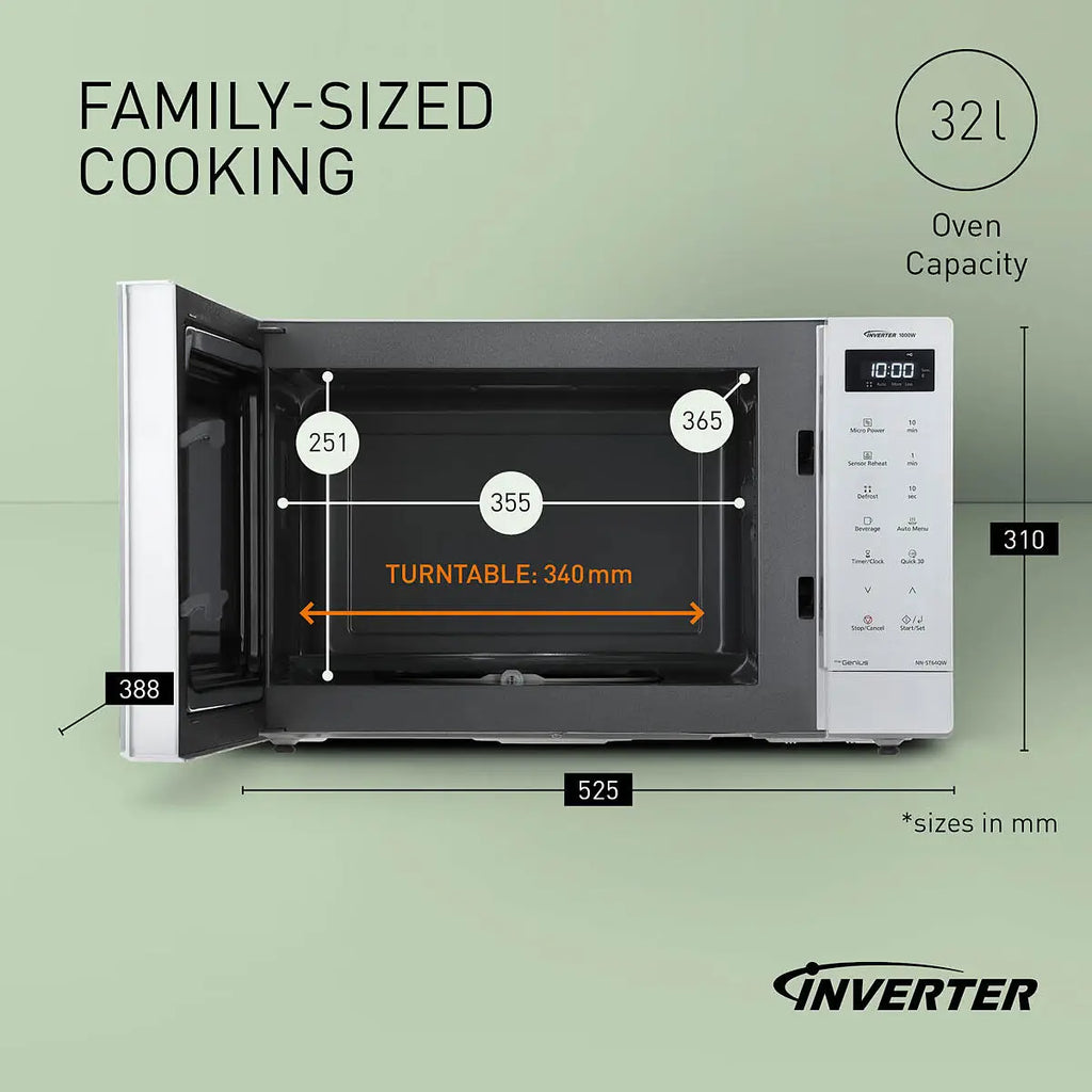 PANASONIC - 32L 1000W Solo Inverter Microwave White - NN-ST64QWBPQ - Kitchenary