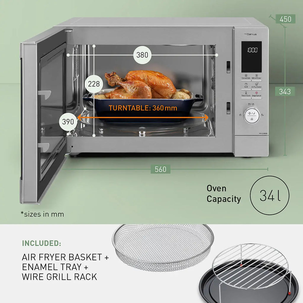 PANASONIC - 34L 1000W 4-in-1 Combi Microwave Oven with Air Fry Function - NN-CD88QSBPQ - Kitchenary