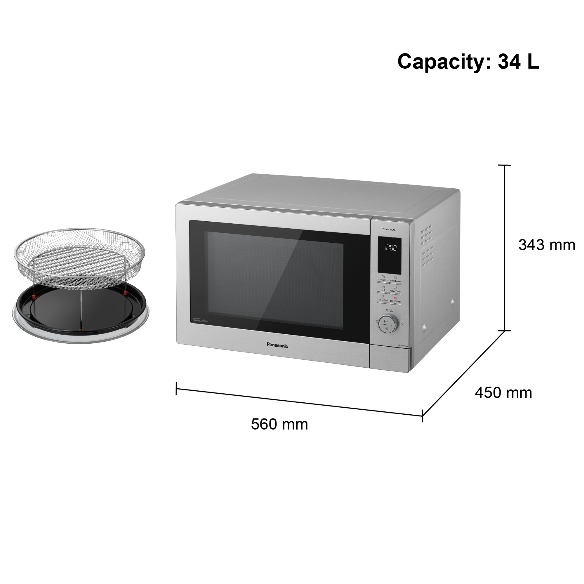 PANASONIC - 34L 1000W 4-in-1 Combi Microwave Oven with Air Fry Function - NN-CD88QSBPQ - Kitchenary