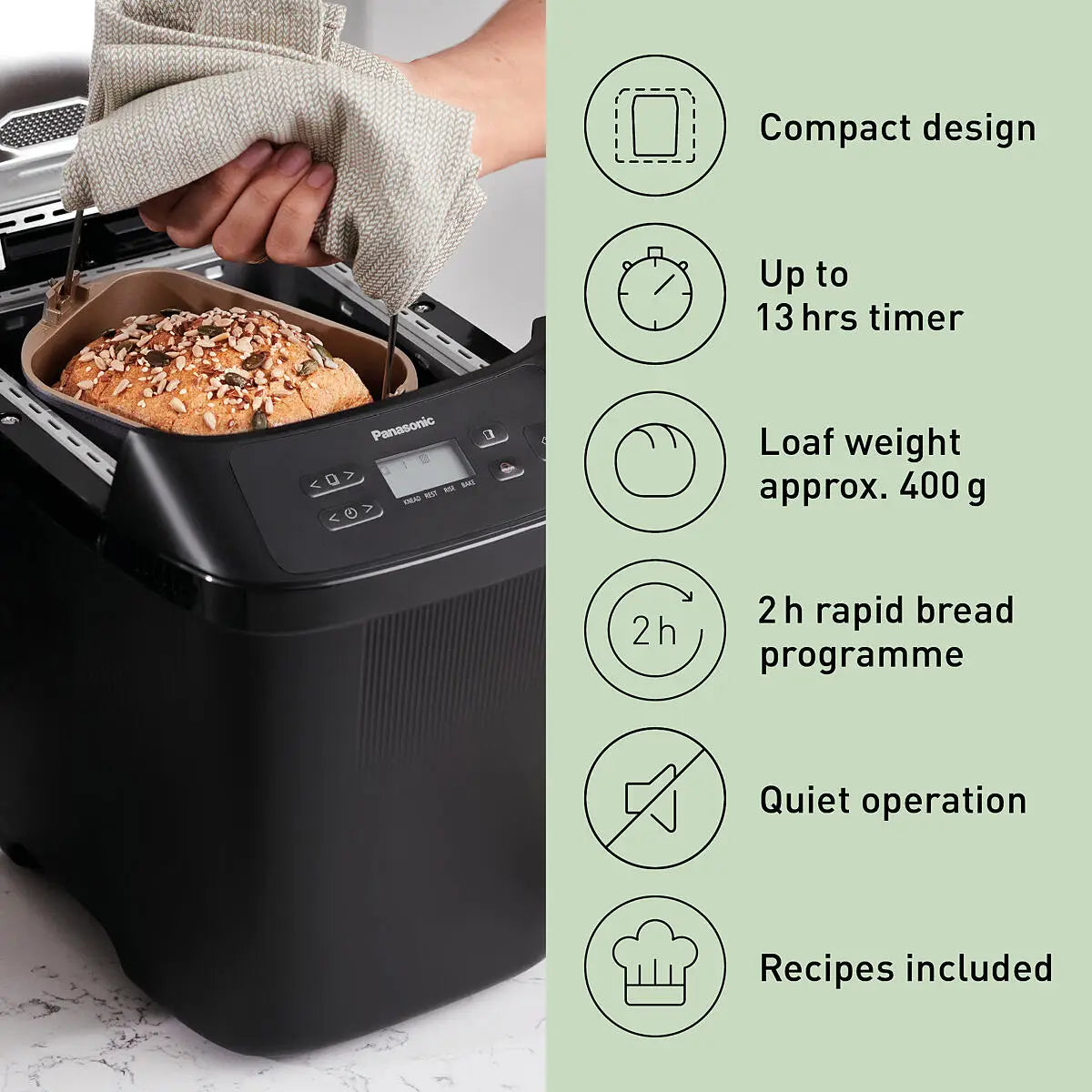 PANASONIC - Automatic Mini Breadmaker - Black - SD-PN100KXC - Kitchenary
