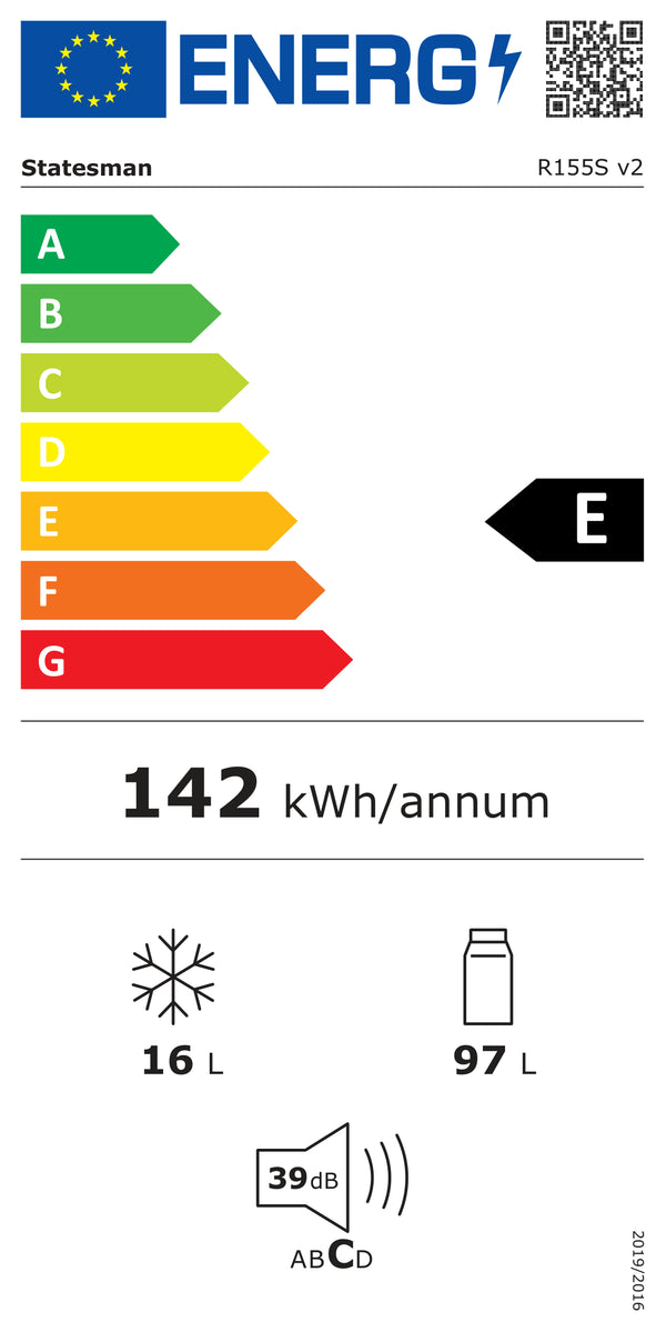 Energy label for STATESMAN R155S 55cm Under Counter Fridge with 4* Ice Box - Silver