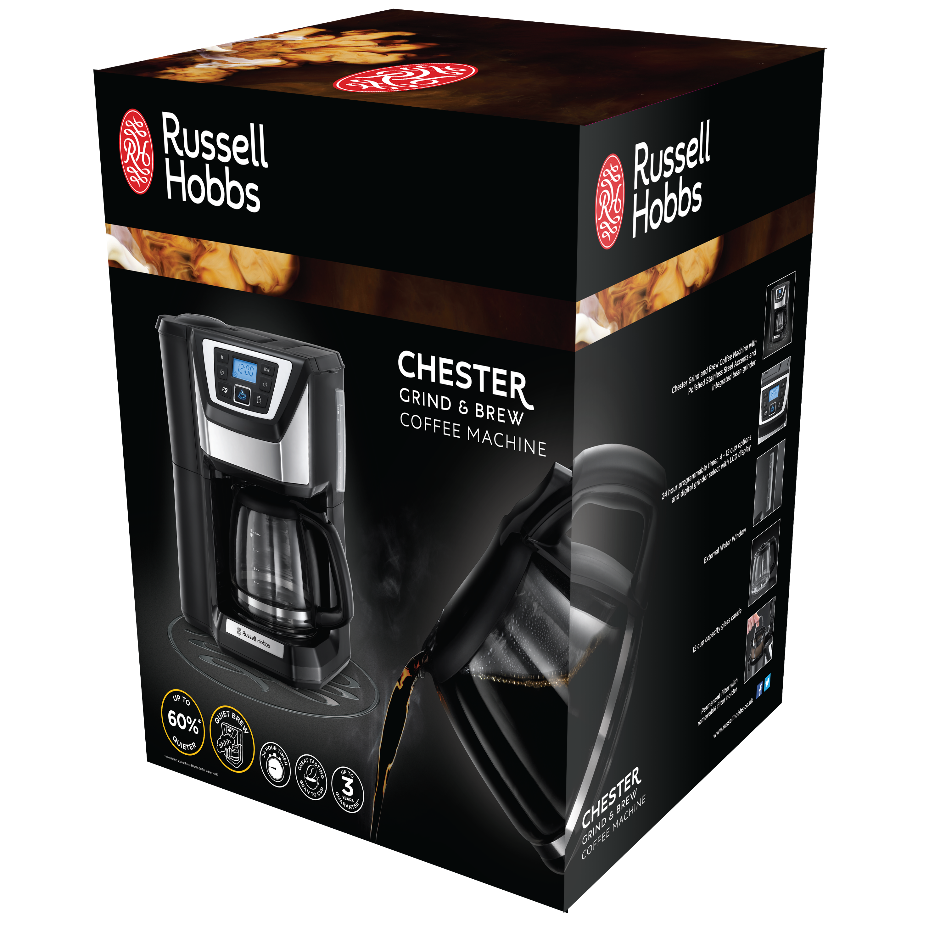 RUSSELL HOBBS - Chester Grind and Brew Coffee Machine - Black - 22000 - Kitchenary
