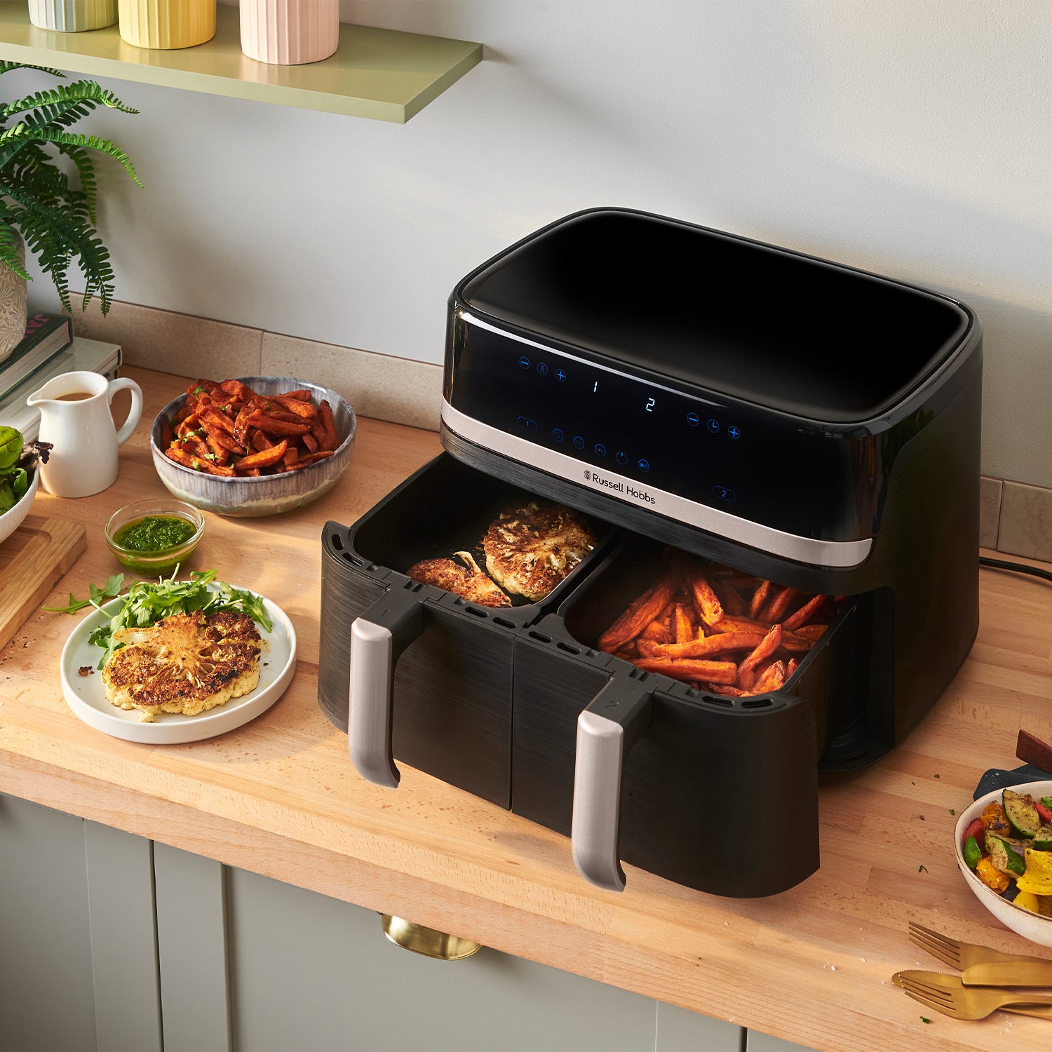 RUSSELL HOBBS - Satisfry 9L Dual Basket Air Fryer - Black - 27680 - Kitchenary