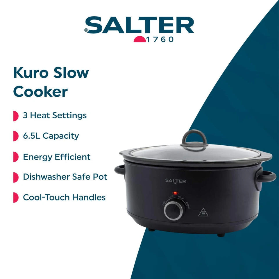 SALTER - 6.5L Kuro Slow Cooker - Black - EK6250MBLK - Kitchenary