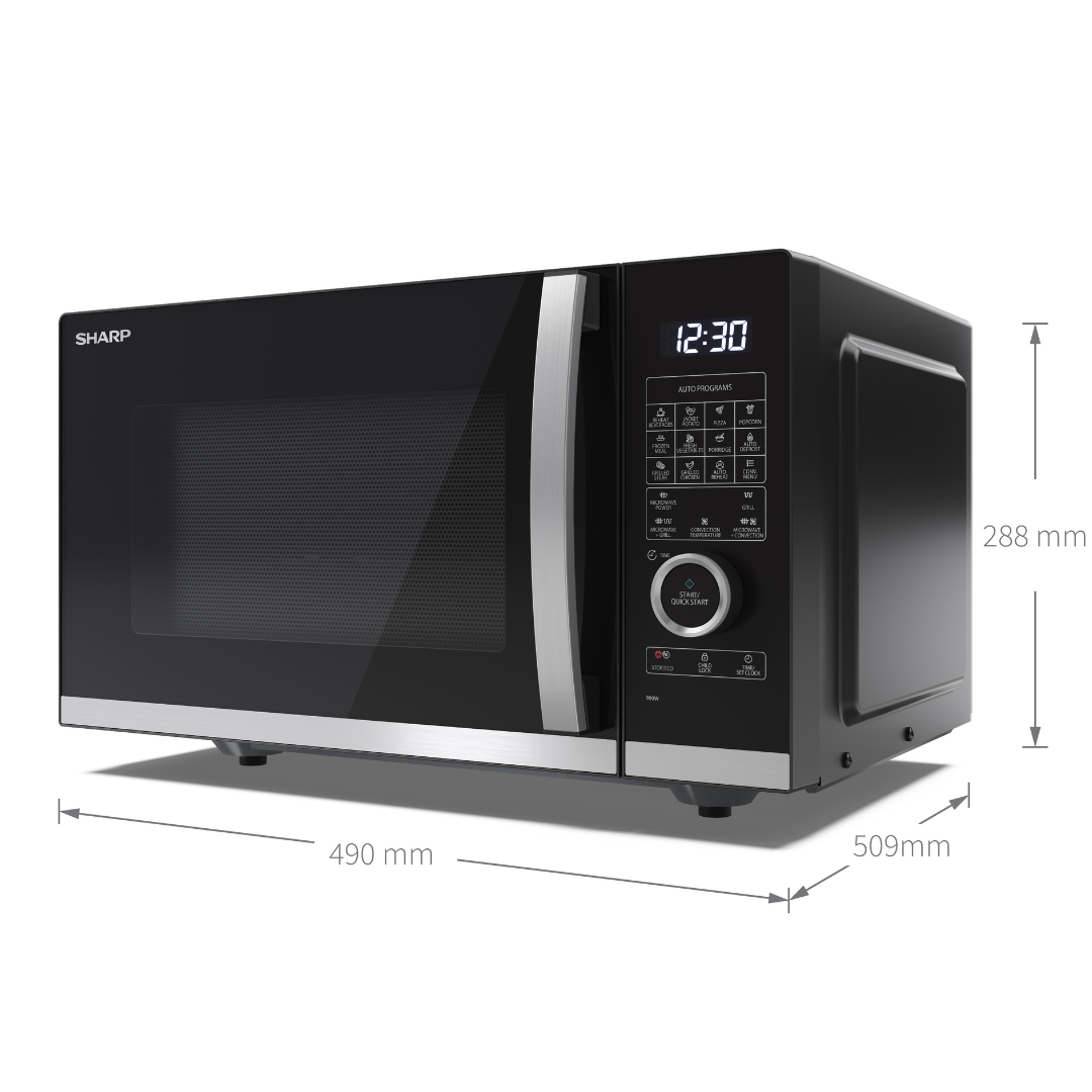 SHARP - 25L 900W Combination Flatbed Microwave Oven - Black - YC-QC254AU-B - Kitchenary