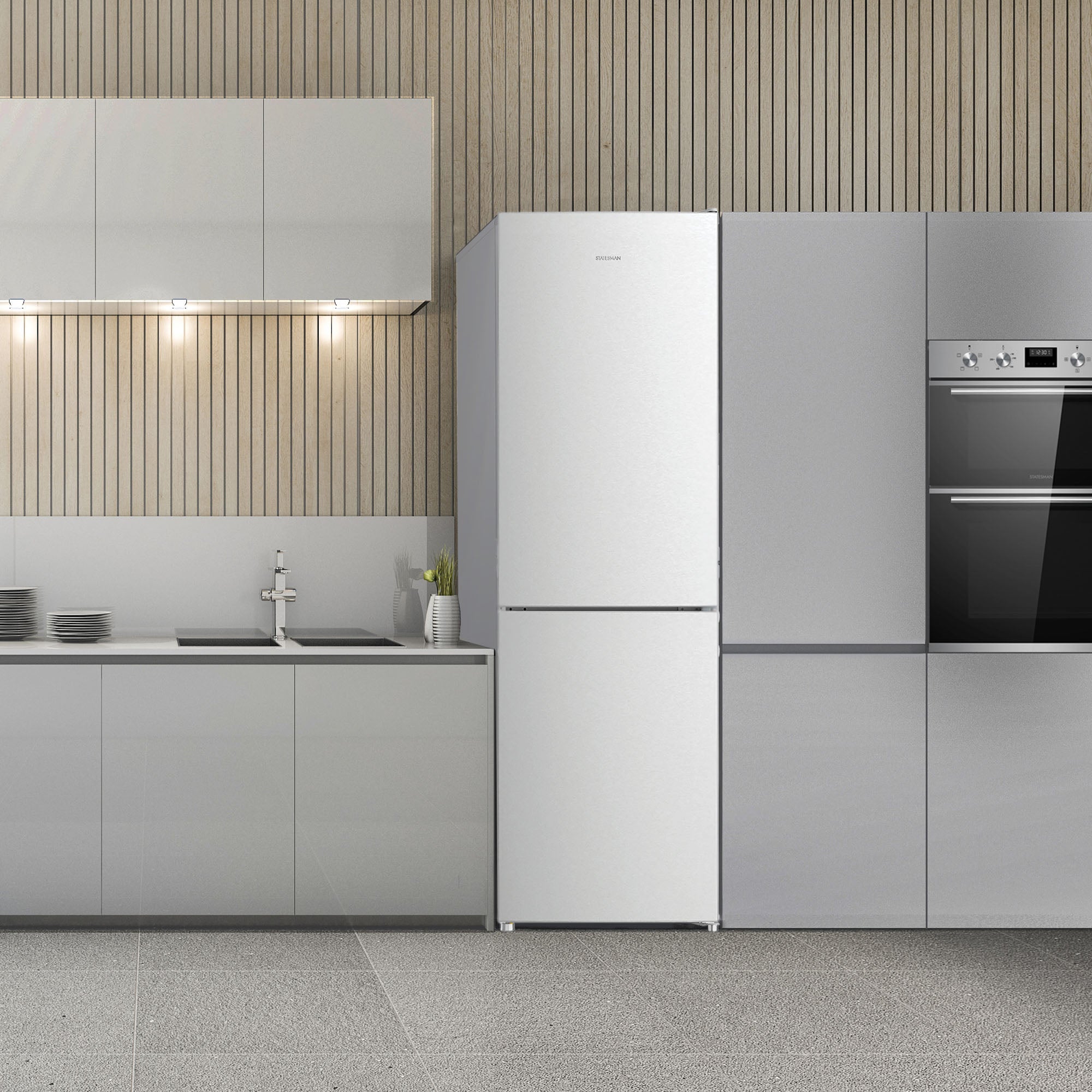 STATESMAN - 160cm 60/40 Low Frost Fridge Freezer - White - F01655LFW - Kitchenary