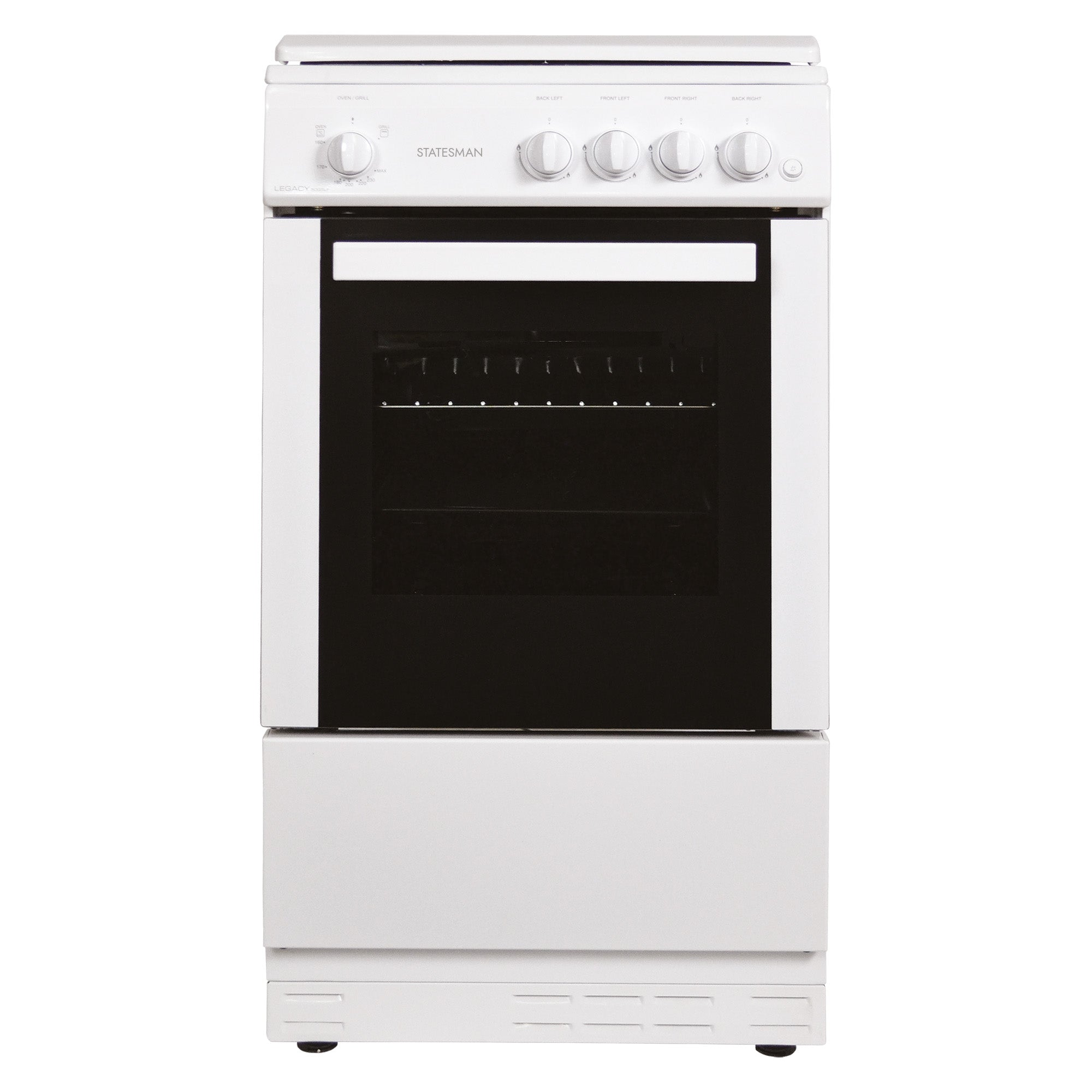 STATESMAN - 50cm Gas Cooker with Lid White - LEGACY50GSLF - Kitchenary