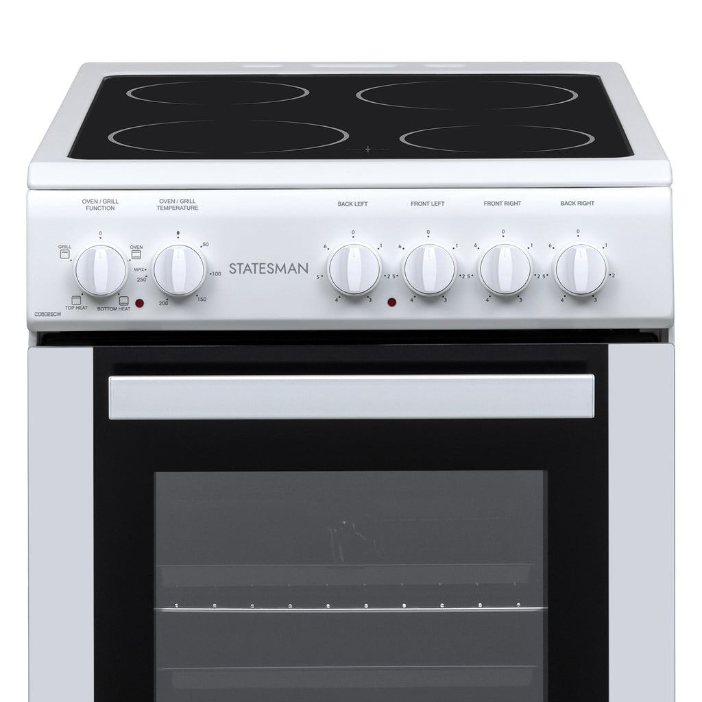 STATESMAN - 50cm Single Cavity Electric Cooker with Ceramic Hood - White - C050ESCW - Kitchenary