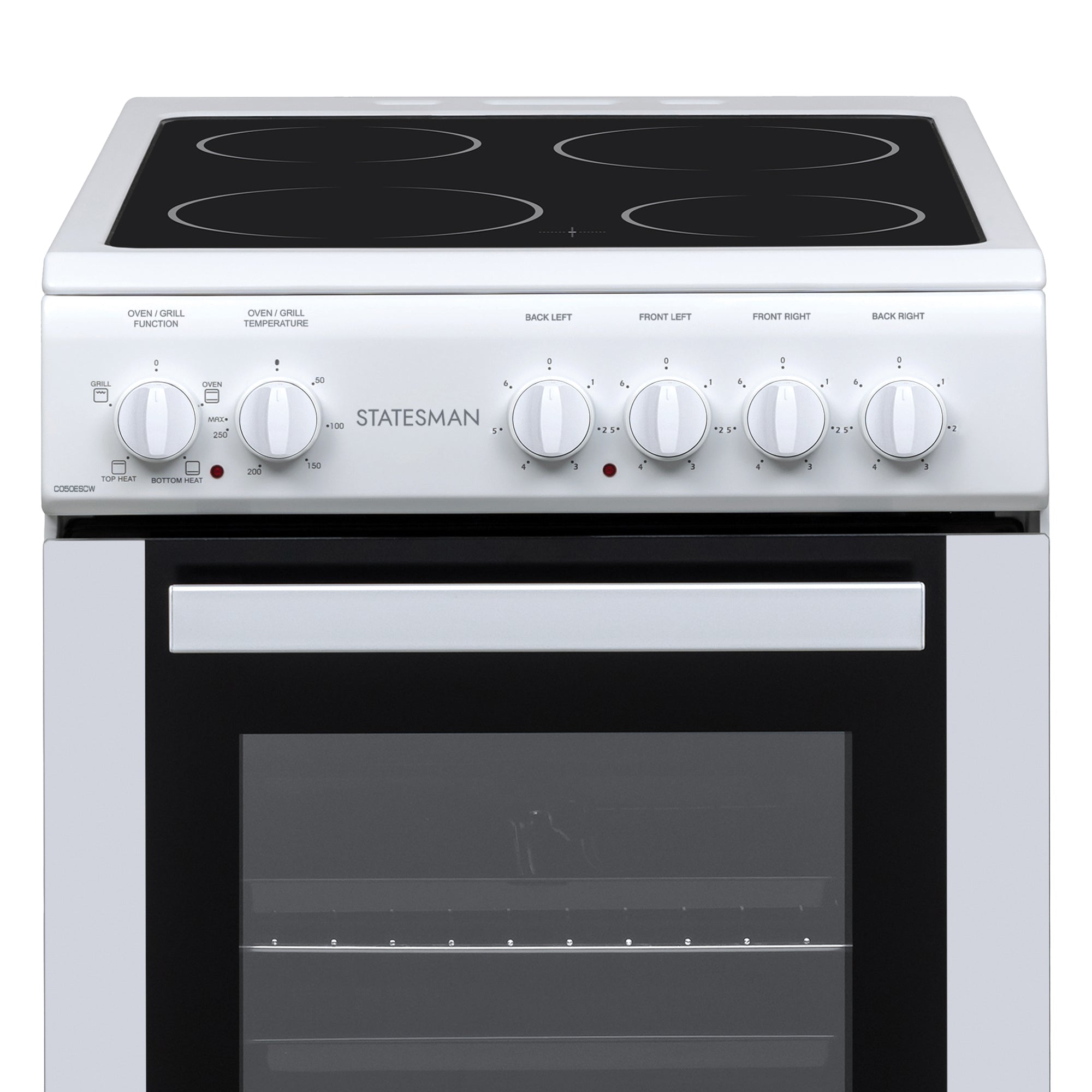 STATESMAN - 50cm Single Cavity Electric Cooker with Ceramic Hood - White - C050ESCW - Kitchenary