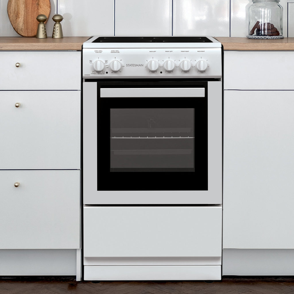 STATESMAN - 50cm Single Cavity Electric Cooker with Ceramic Hood - White - C050ESCW - Kitchenary